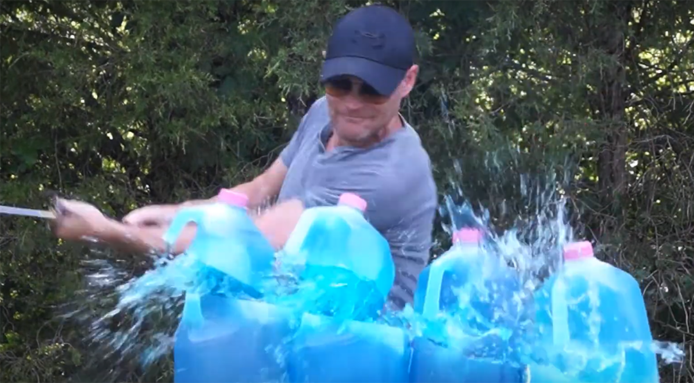 Cutting water bottles with Ryujin Katana