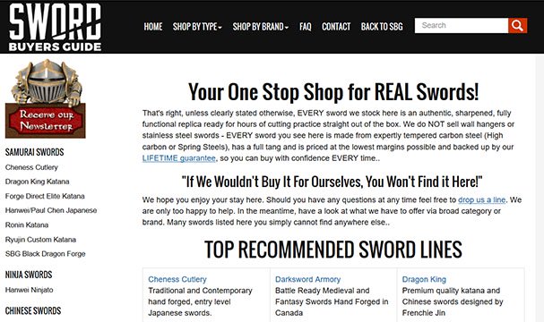 SBG Sword Store Customer Feedback